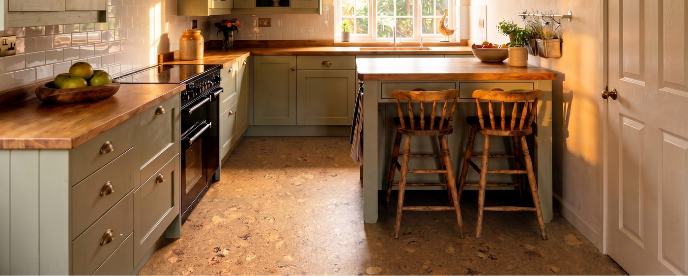 Cork flooring in kitchen